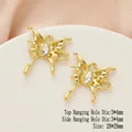 Golden butterfly alloy pendant with cubic zirconia for jewelry making, 28x29mm size - 890-4# Gold - White Zirconia