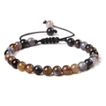 6mm natural agate stone bead bracelet with adjustable black braided cord and smooth finish - 6mm / Grey Coffee Water Pattern