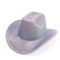 Detailed view of a purple sequined western cowboy hat with a shimmering iridescent finish - 58cm / Light Purple
