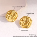 Irregular flower stud earrings in 18K gold plated stainless steel for women - Crinkled Hammered Texture EK02-4