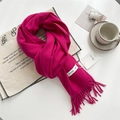 Thick rose red solid color scarf with tassels made of soft cashmere feel fabric - Rose Red