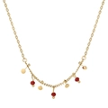 Goldene Edelstahlkette mit roten Perlen und runden Goldmünzen-Anhängern für Damen - SN22101512 (Gold Rot Perlenkette)