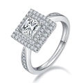 Elegant 925 sterling silver ring with princess cut moissanite stone and pave setting - US 5.25 / Double Layer Square