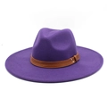 Detail of dark purple wool fedora with brown faux leather band and silver studs - M (56-58cm) / Purple
