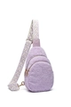 Purple faux shearling crossbody bag with a geometric pattern wide strap and gold zippers - Violet