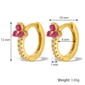 Gold plated S925 silver hoop earrings featuring pink floral zircons and pavé diamonds - Gold Red