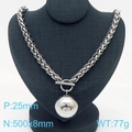 Silver titanium steel keel chain necklace with 25mm ball pendant and T-bar clasp - Steel Color Necklace (KN235529-Z)