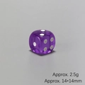 Transparent purple 6-sided resin die with 14mm dimensions and 2.5g weight detail - Purple