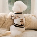 Cream knitted pet sweater featuring a brown cartoon bear pattern for small dogs - S / Beige Bear