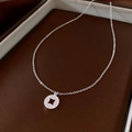 Silver thin chain necklace with a hollow star disc pendant on brown leather display box - 6# Necklace-Silver (Disk Hollow)
