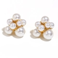 French style 18K gold plated stainless steel pearl cluster stud earrings in white - Large and Small Pearl Grape Cluster (Gold) / Gold