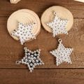 Set of four silver metal star charms with a dotted hobnail texture for jewelry making - 4.5cm Flat Dotted Star / Set of 4 / Silver