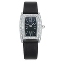 Montre femme rectangulaire élégante avec cadran noir, strass argentés et bracelet noir - Boîtier Noir Cadran Noir