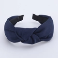 Navy blue fabric headband with a twist design and elegant twill texture for women - Navy Blue