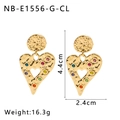 Detail of gold heart earrings with lava texture and colorful zircon stones showing dimensions - Gold Heart With Colored Zirconia (NB-E1556-G-CL)