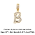 Detail view of gold letter B pendant with cubic zirconia inlay showing 4.0cm x 1.5cm size - Letter B Pendant