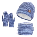 Winter knit hat scarf and touchscreen gloves 3-piece set in blue purple mix color - Blue / 3-Piece Set (Hat + Scarf + Gloves)