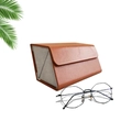 Schwarze geometrische Metallbrille mit braunem faltbarem Brillenetui in Lederoptik - Braun (2 Steckplätze)