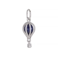 Silver hot air balloon charm with dark blue bead and detailed metalwork on white base - Silver/Blue