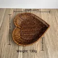 Dark brown heart-shaped woven snack basket, 22x20x5cm plastic rattan serving tray - Heart-Shaped Small / Dark Coffee