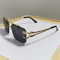 Rimless leopard sunglasses with gold panther head relief and grey gradient lenses - Gold Frame Grey Lens