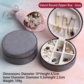 Gray velvet round jewelry organizer with metallic zipper and internal compartments - Velvet Round Zipper Style / Gray