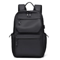 Black waterproof nylon laptop backpack with USB charging port and multi-pocket design - 9146 Black
