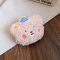 Pink plush teddy bear brooch crafted with soft lamb wool and striped hat detail - 40# Brooch - Brown - Bear