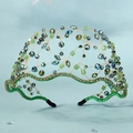 Exquisite handmade bridal headband with green and blue crystal beads on gold wire - Green