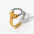 Minimalist knot design ring in dual-tone gold and silver finish with twisted texture - Two-tone (SB649)