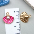 Pink enamel and gold seashell charms with pearl inlay for DIY jewelry making - Rose Pink Pearl Shell