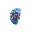 Minimalistischer Evil Eye Ring mit blauem und lila Emaille und vergoldeten Zirkonia - Einstellbar Offen / Blau