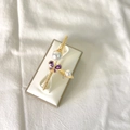 Golden micro-pave butterfly jewelry set with white pearls and purple zircon stones - G Purple