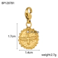 Golden stainless steel bee pendant with embossed design and zircon stone on white background - BP1287B1-White Zirconia