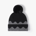 Berretto invernale in maglia bicolore nero e grigio con pompon soffice sulla cima - Taglia unica / Nero