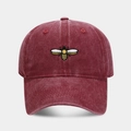 Detail of bee embroidery and washed cotton fabric on a vintage baseball cap - Burgundy