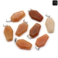 Set of 8 mini coffin-shaped natural crystal stone pendants in assorted orange and brown hues - Red Aventurine