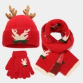 Dreiteiliges rotes Weihnachts-Strickset mit Rentiergeweih-Mütze, Schal und Handschuhen - Kinder Großes Rot
