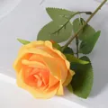 Vibrant orange artificial rose with velvet texture petals and green leaves for home decor - 7cm / Orange Yellow (Silk Cloth)