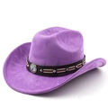 Dettaglio cappello cowboy viola scamosciato con cinturino in pelle e turchese - M (56-58cm) / Viola Taro