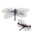 Handmade dragonfly hair clip with white and blue beads and silver metal spring clip - Spring Clips