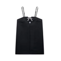 Elegante vestido camisero negro con tirantes finos y lazo de diamantes de imitación al frente - XS / Negro