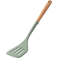 Bean green silicone slotted turner with wooden handle for non-stick pans cooking - Lake Green Slotted Turner (with Stand)
