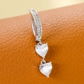 Silver belly button ring with double heart-shaped cubic zirconia on orange leather - Double Heart 6.0 (Silver)