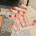 Handmade burgundy cat-eye press-on nails with golden shimmer and starlight gradient effect - Extra Small (XS) / Super Short Coffin (2719)