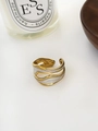 French style wave open ring in 18K gold finish with white enamel dripping details - White Enamel Wave Open Ring / Gold/White