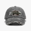 Washed dark gray baseball cap with vintage 1968 embroidery and distressed brim details - Adjustable / Army Green