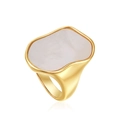 Anillo minimalista de acero de titanio oro 18K con incrustación irregular de nácar blanco - US 7 / Concha de Fundición