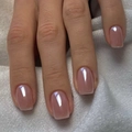 Faux ongles carrés courts rose aurore avec fini perlé et détails de placage élégants - Style Carré Rond Court Rose Perle Aurora (XA-50-16)