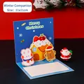 3D pop-up Christmas card with gingerbread house and rabbit design, size 11x11cm - Winter Partners (No Envelope)